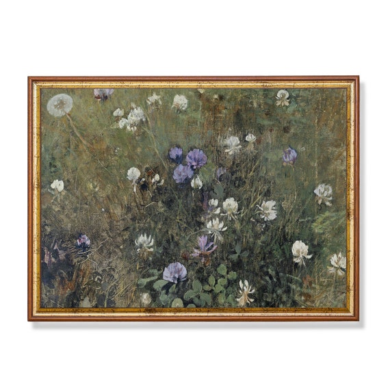 Vintage Still Life With Flowers Antique Wildflowers Painting Blooming Florals Print Rustic Moody Wall Art
