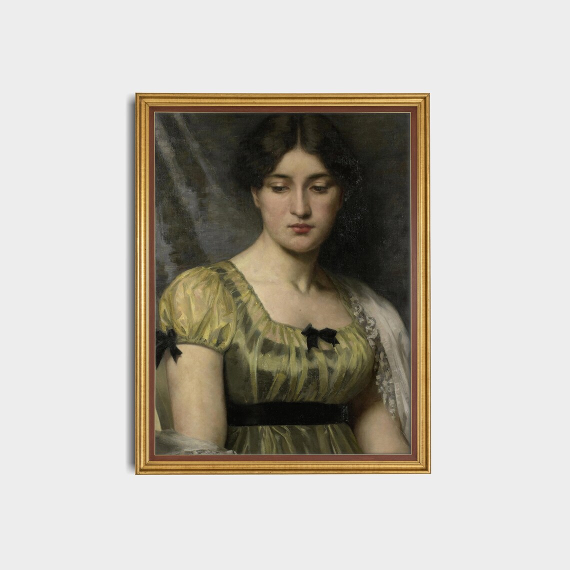 Woman in Green Empire Dress Antique Victorian Portrait Painting Poster - Image 3