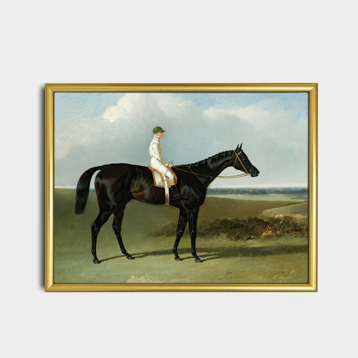 Dark Bay Racehorse With Jockey Classic Sporting Painting Poster - Image 2
