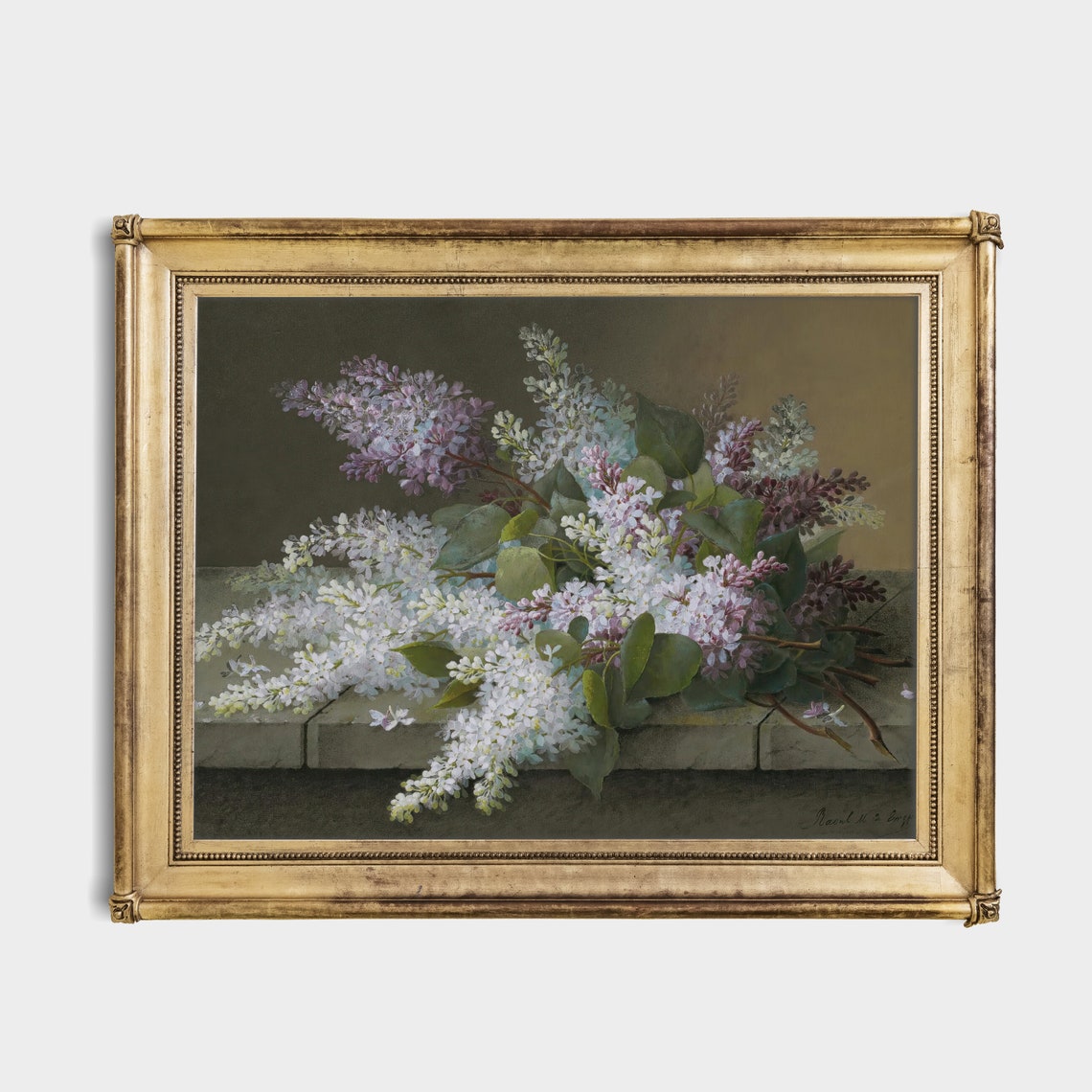 Lilac Branches Draped Over Stone Ledge Vintage Floral Art Poster - Image 2