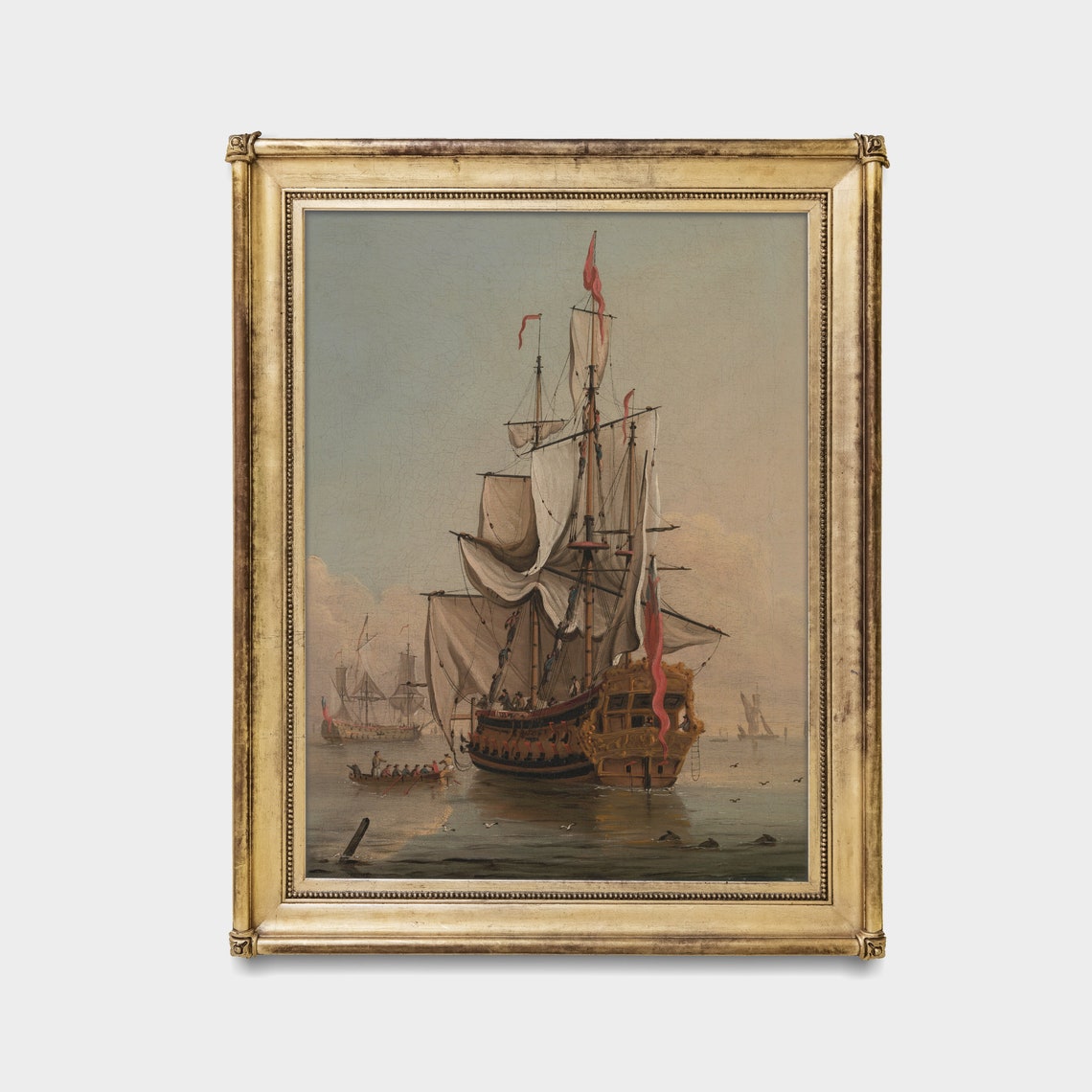 Tall Ship with Full Sails Antique Maritime Voyage Painting Poster - Image 4