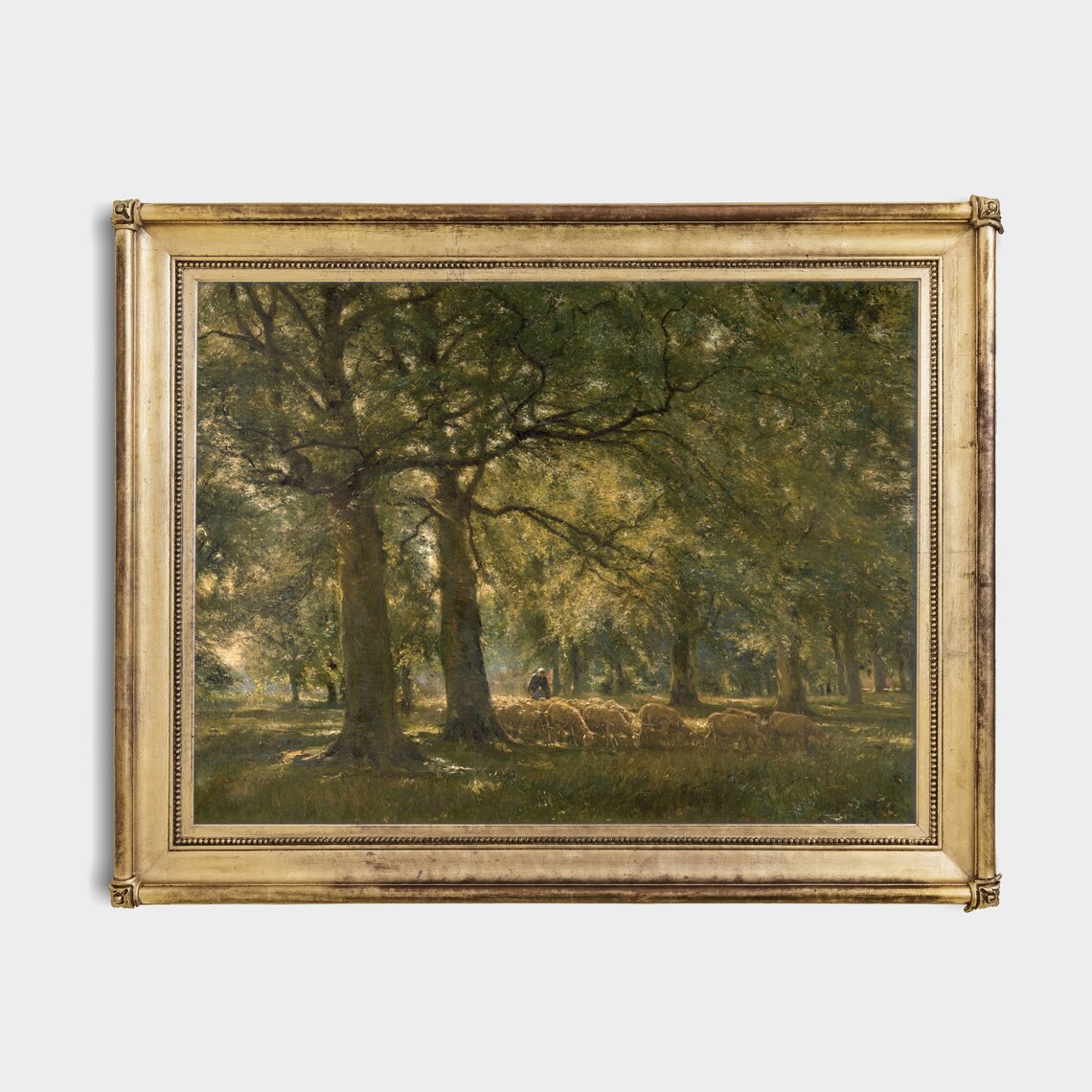 Sheep Grazing in a Sunlit Forest Clearing Vintage Painting Poster - Image 2