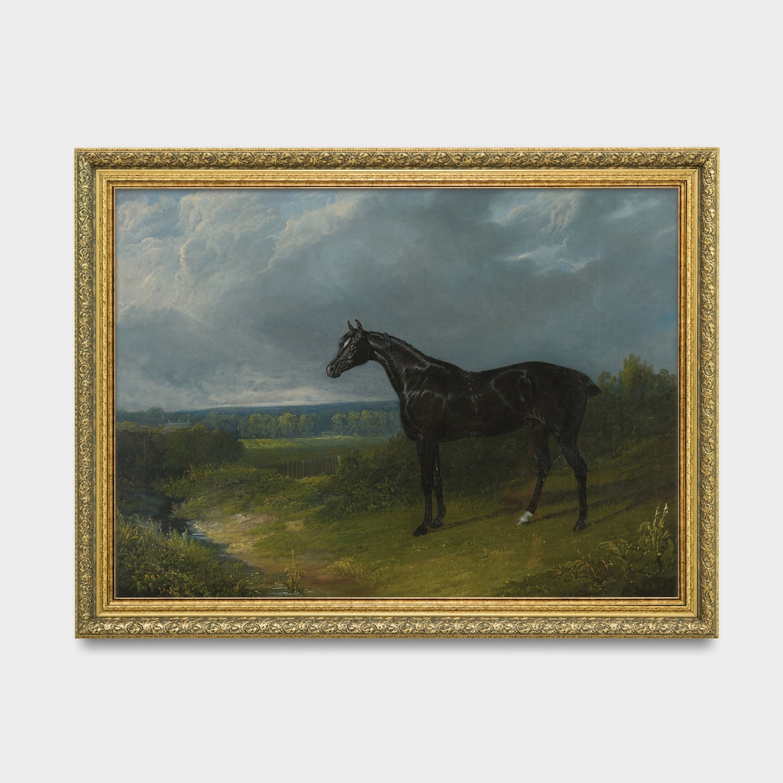 Black Horse in Stormy Landscape Moody Vintage Equestrian Art Poster - Image 3