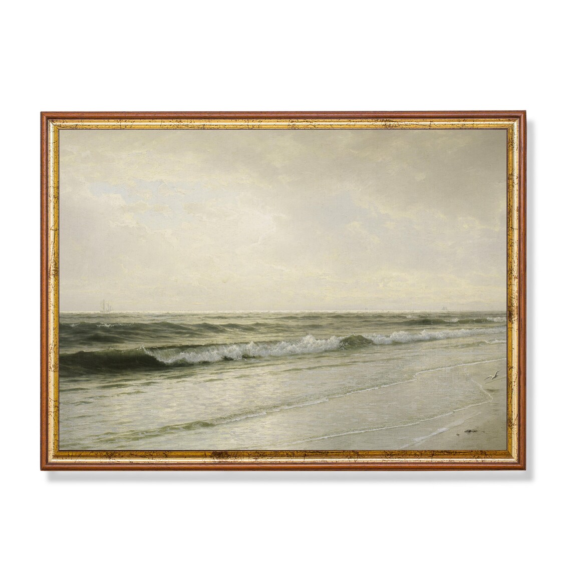 Vintage Seascape with Ship, Coastal Art Print