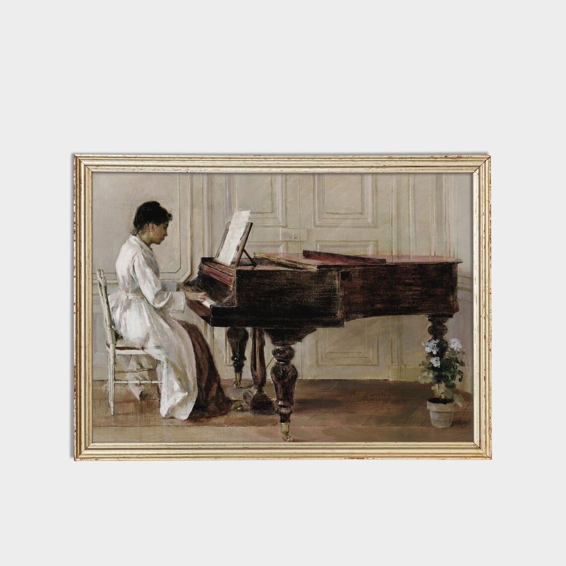 Woman Playing a Grand Piano in a Sunlit Danish Interior Painting Poster - Image 2