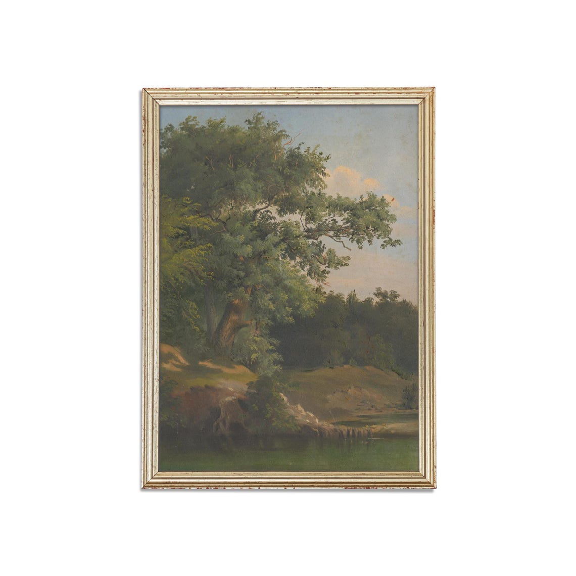 Majestic Old Oak Tree by a Quiet River Vintage Riverside Scene Poster - Image 3