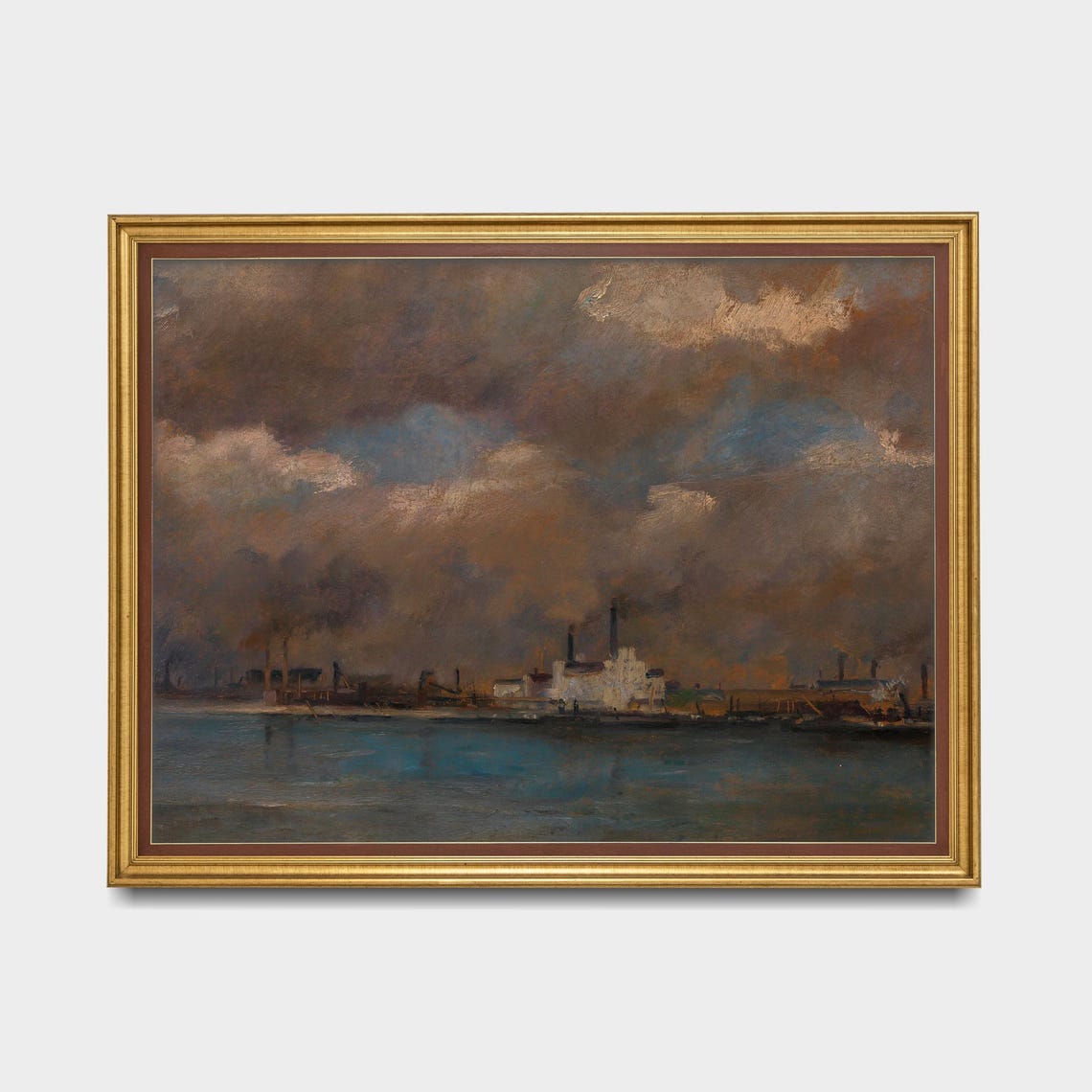 Antique Industrial Harbor Under Heavy Storm Clouds Painting Poster - Image 5