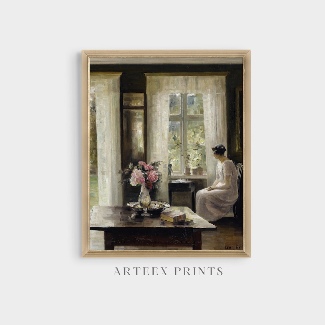 Woman Seated by Window Danish Interior Antique Painting Poster - Image 4