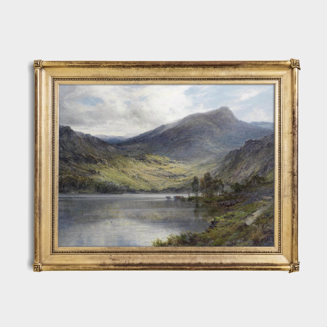 Mountain Lake With Cattle Grazing by the Shore Vintage Poster - Image 2
