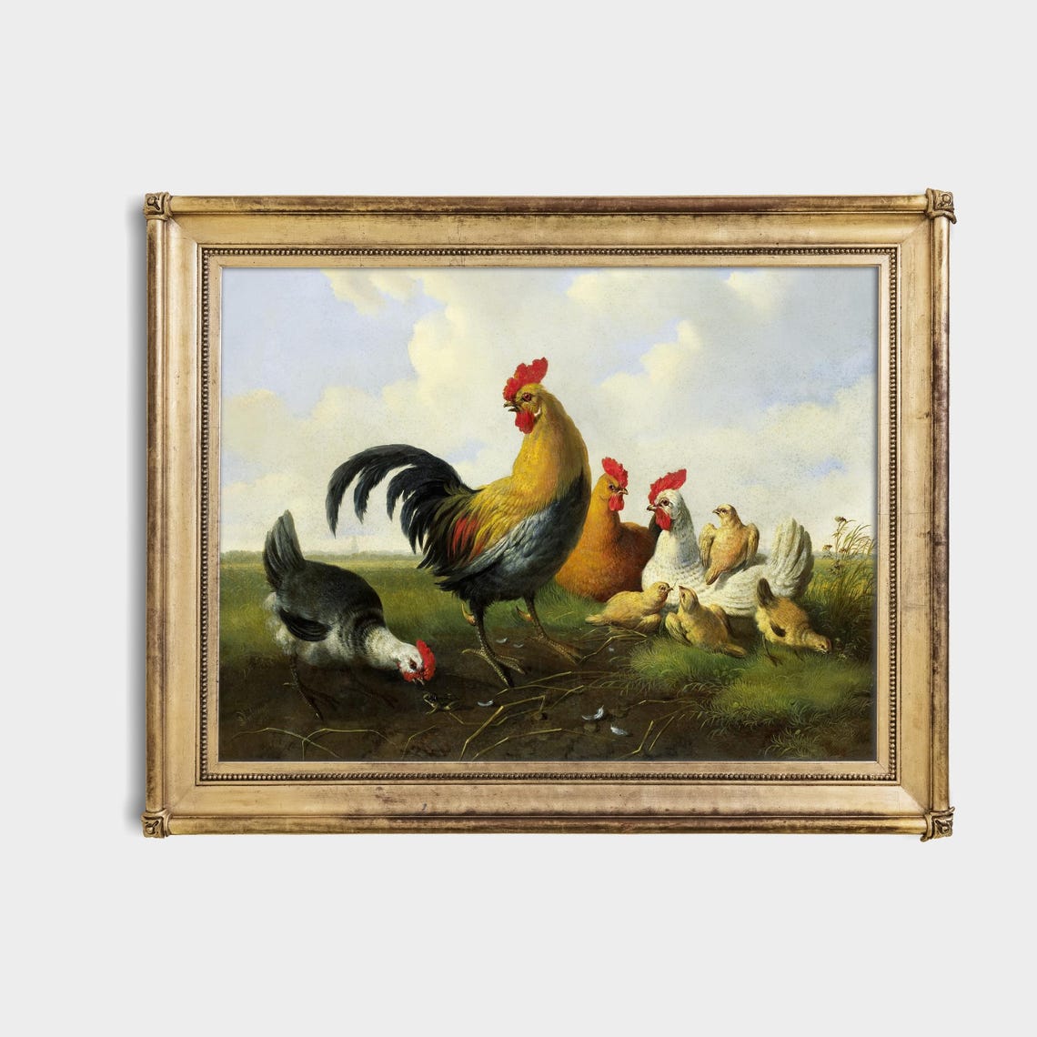 Rooster with Hens and Chicks Farmyard Vintage Poultry Poster - Image 4