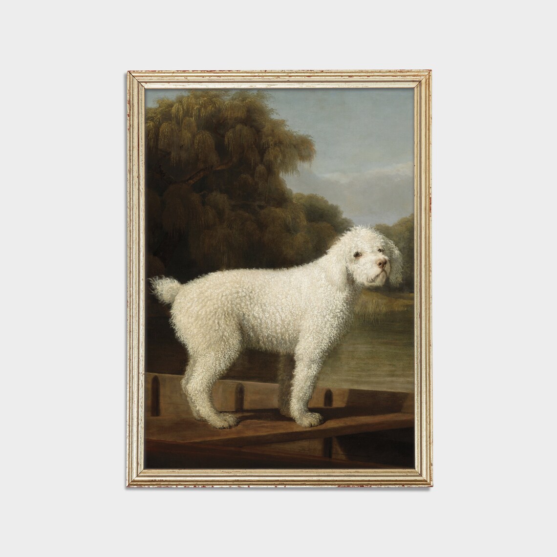 White Poodle Standing in a Punt Classic English Dog Portrait Poster - Image 2