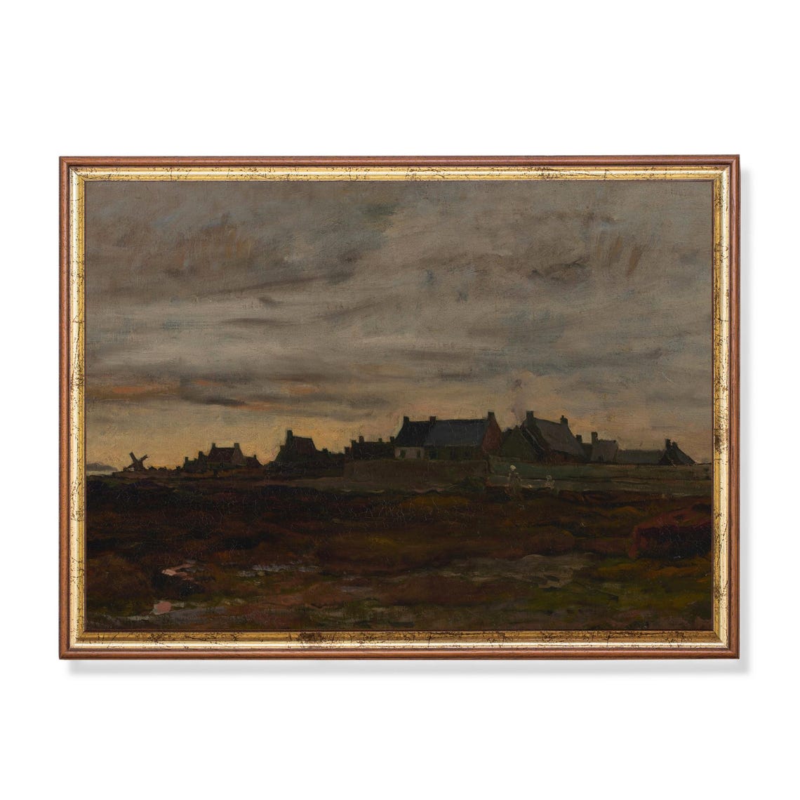 Dark Coastal Village Silhouette at Dusk Brooding Seascape Poster