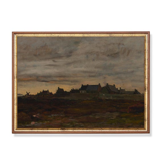 Printed And Shipped Landscape Painting Vintage Moody Rustic Print Antique Nature Print Farmhouse Decor Country Scenery