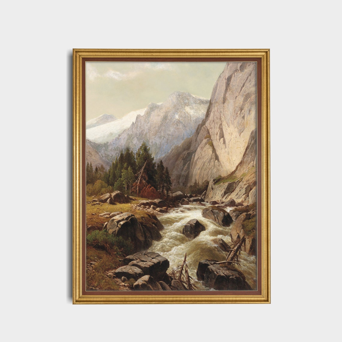 Rushing Mountain Stream in Rocky Gorge With Snowy Peaks Poster - Image 5