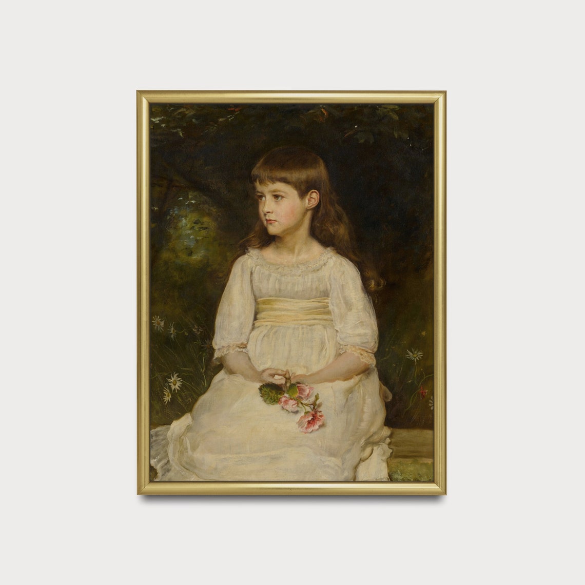 Vintage Young Girl Portrait Antique Child Painting Wall Art Kids Room Decor Oil Painting Rustic Print - Image 4