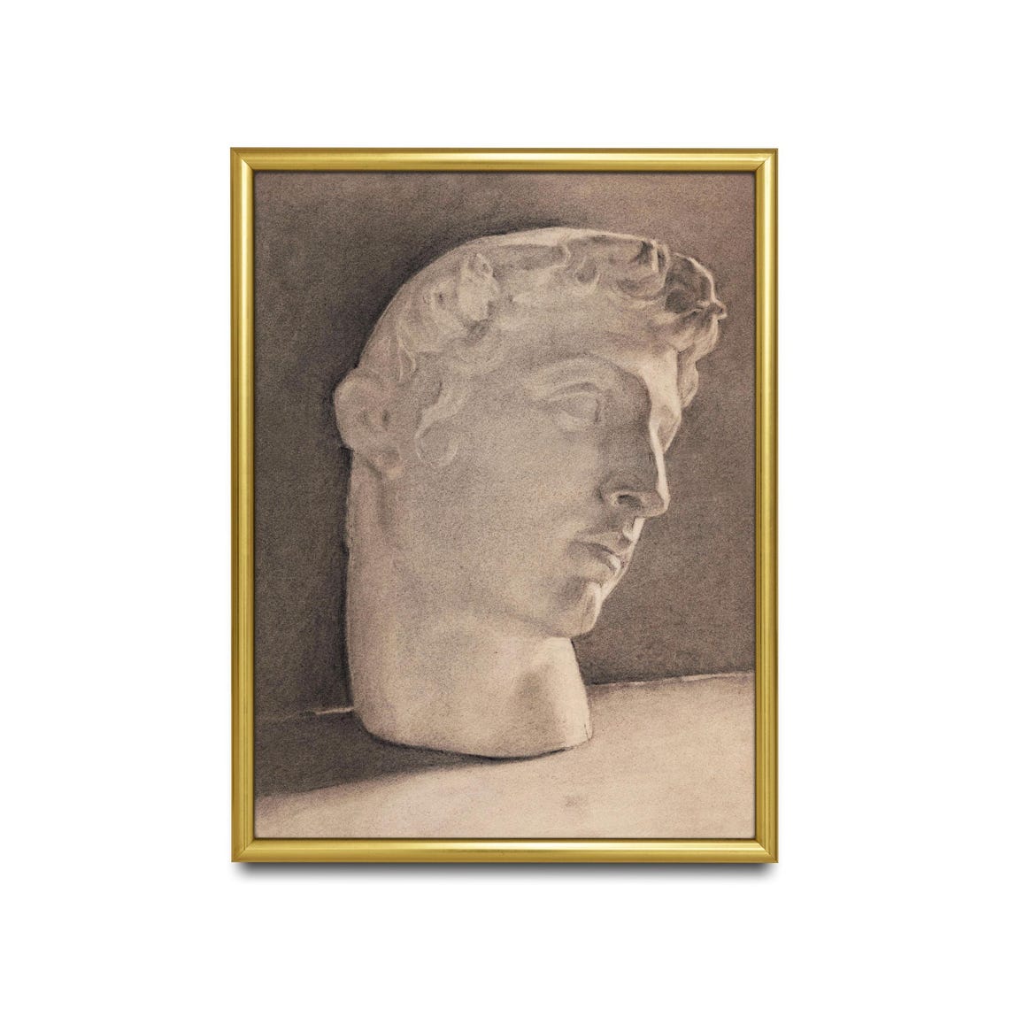 Classical Greek Marble Statue Head Sepia Charcoal Study Poster - Image 2