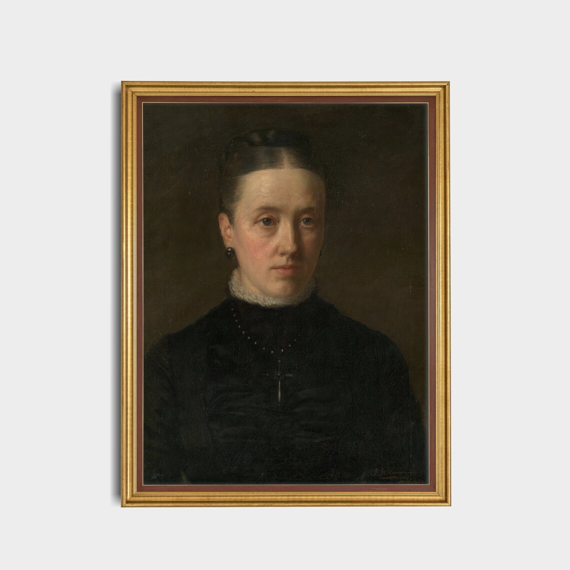 19th Century Woman in Black with Cross Pendant Portrait Poster - Image 3