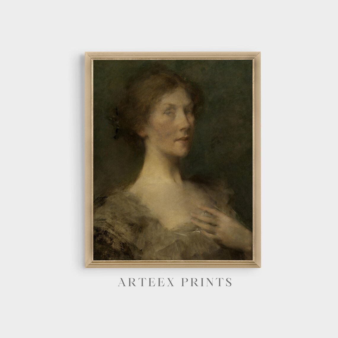 Moody Portrait of a Woman with Hand to Chest Antique Art Poster - Image 4