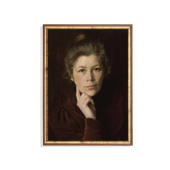 Thoughtful Woman Resting Her Chin on Her Hand Vintage Art Poster