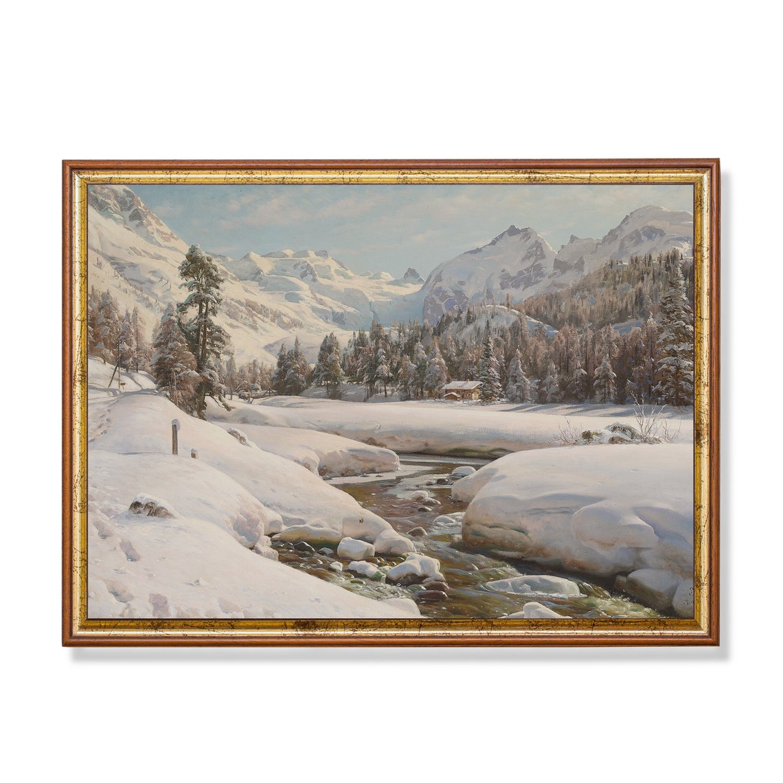Open Alpine Stream Winding Through Deep Snow Fresh Winter Poster