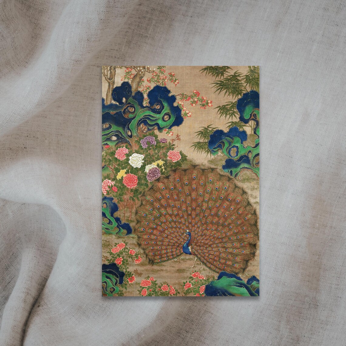 Peacock with Fanned Tail Traditional Chinese Flower Art Poster - Image 5