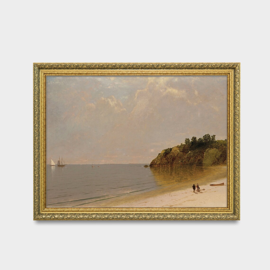Calm Coastal Beach With Sailboats Vintage Seascape Painting Poster - Image 3