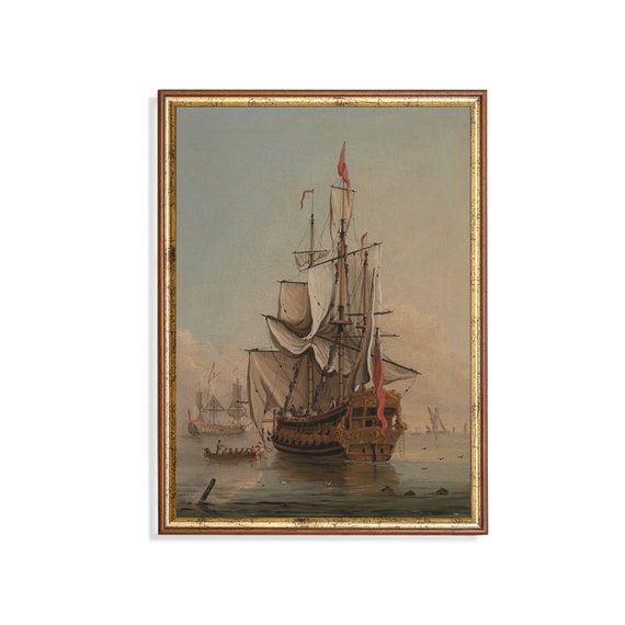 Print And Ship Sailing Ship Painting Vintage Prints Oil Painting Seascape Ocean Art Nautical Antique Decor Mailed Print