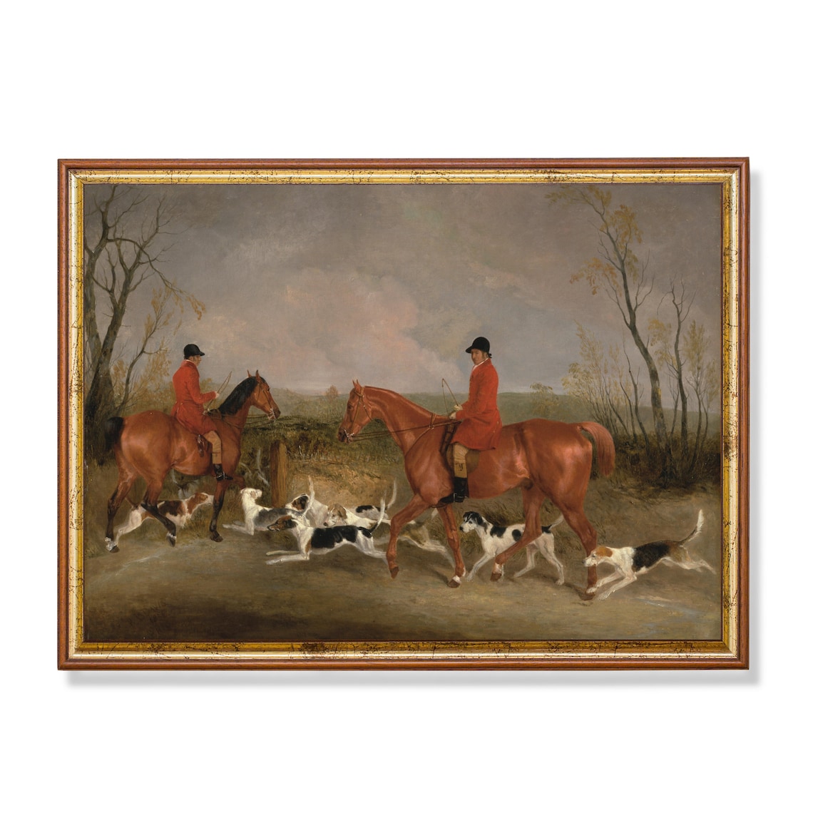 Vintage Horse and Dogs Equestrian Farmhouse Art Print