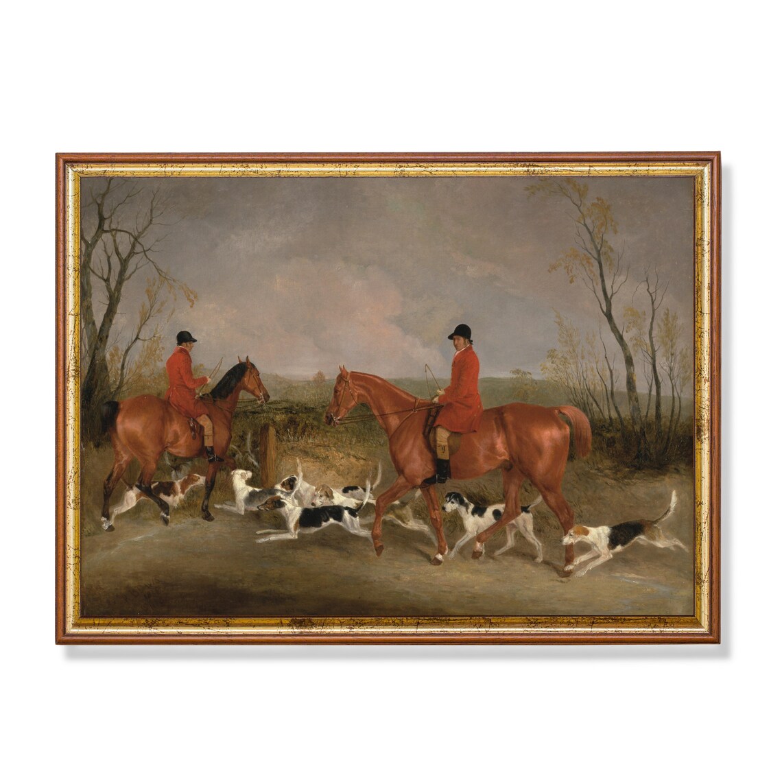 Vintage Horse and Dogs, Rustic Farmhouse Art Print
