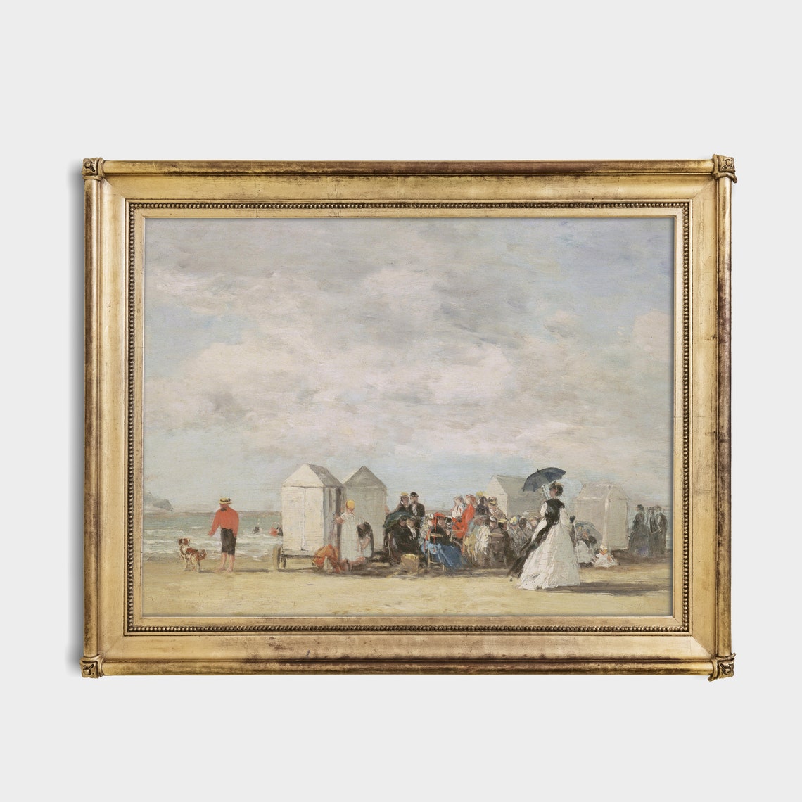 Victorian Bathers on the Beach with White Bathing Huts Poster - Image 3