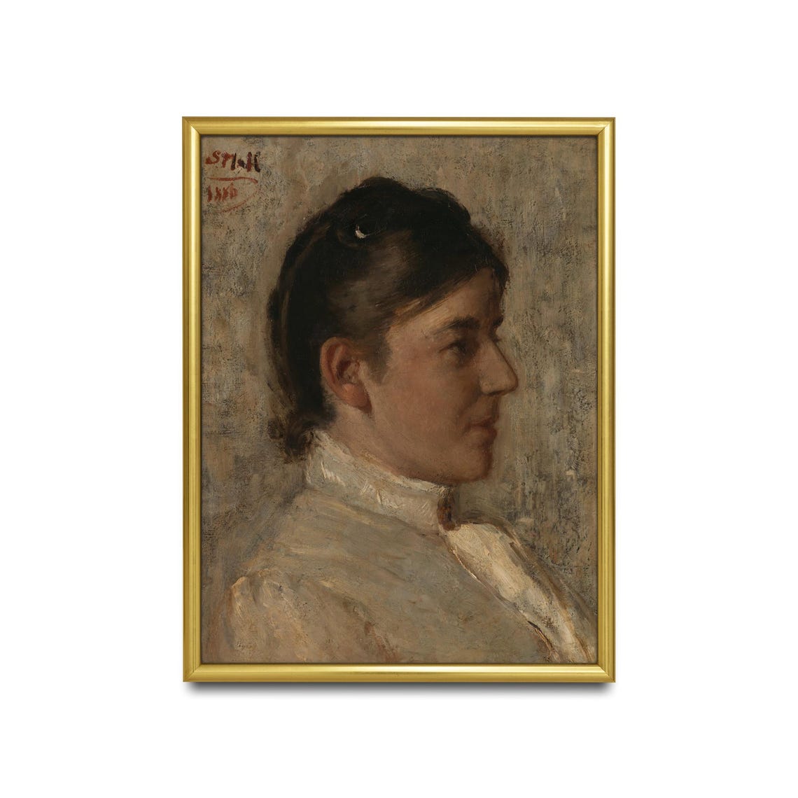 Young Woman in Profile Dated 1890 Classic Vintage Portrait Poster - Image 2