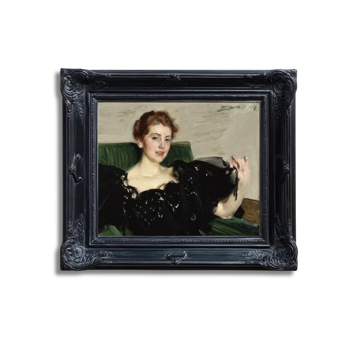 Elegant Lady in Black Dress Seated Classic Portrait Painting Poster - Image 3