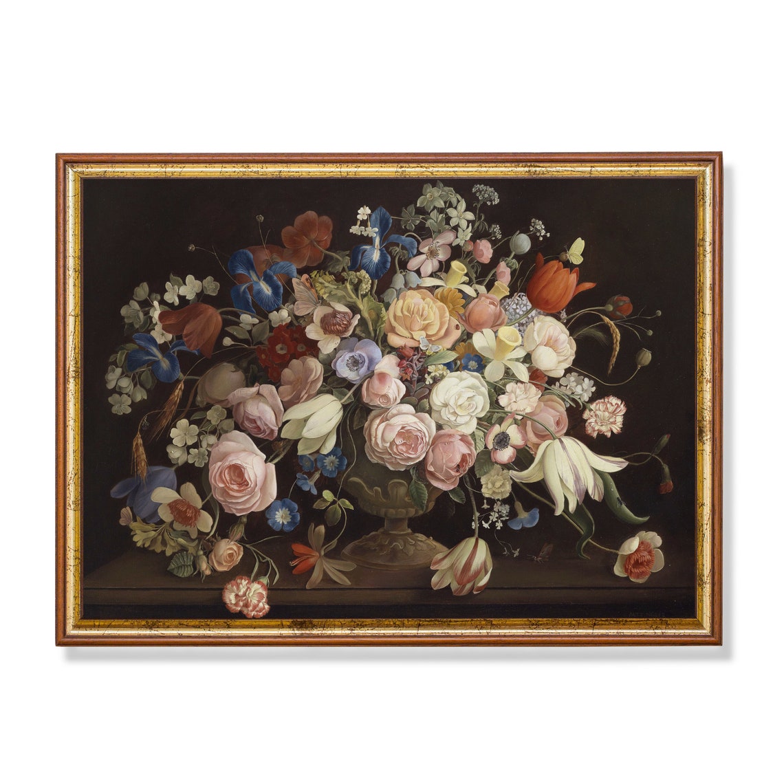 Dutch Master Floral Bouquet With Roses Iris And Tulips Vintage Poster