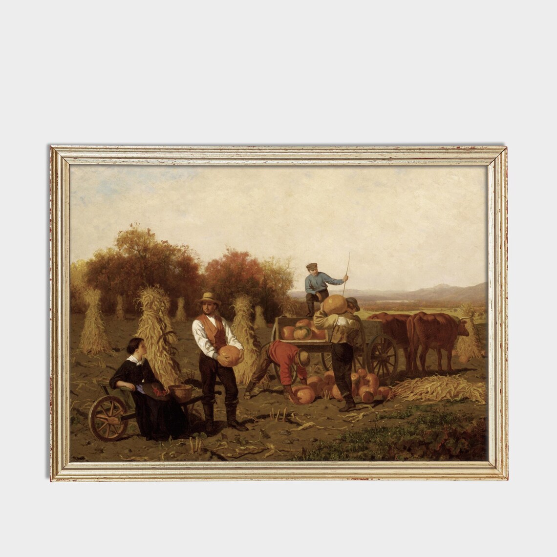 Autumn Pumpkin Harvest with Farm Workers Vintage Painting Poster - Image 3