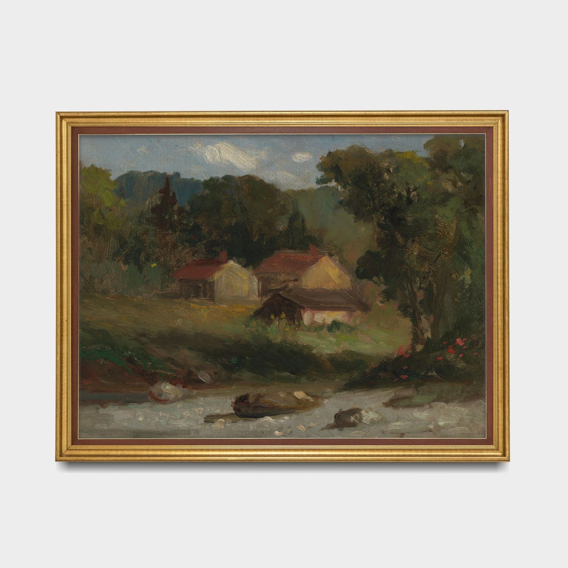 Impressionist Country Cottages By The River Landscape Art Poster - Image 5