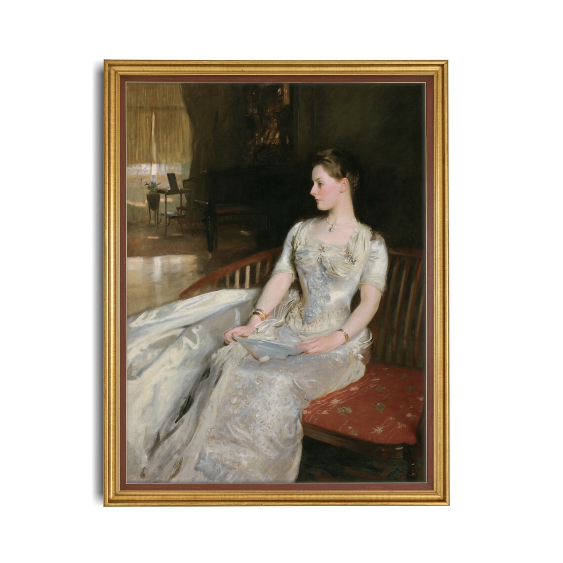 Elegant Lady Reading a Letter in White Gown Interior Portrait Poster - Image 5