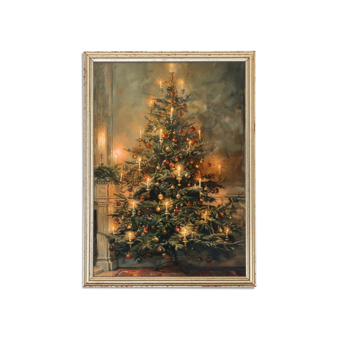 Candlelit Christmas Tree Ornaments Vintage Holiday Art Poster - Image 3