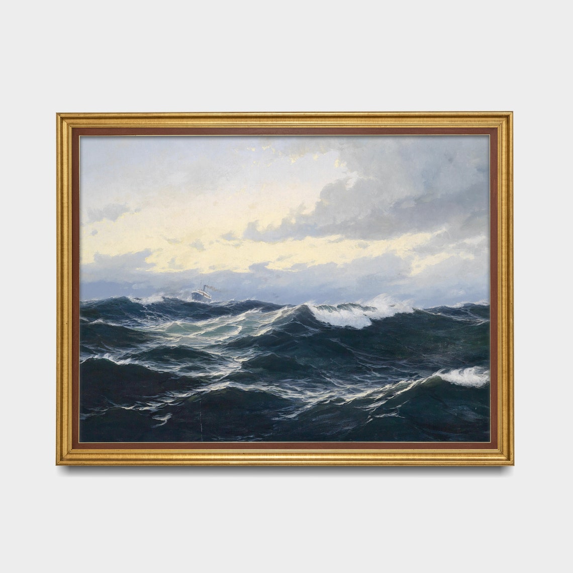 Moonlit Ocean Waves with a Distant Steamer on the Horizon Poster - Image 5