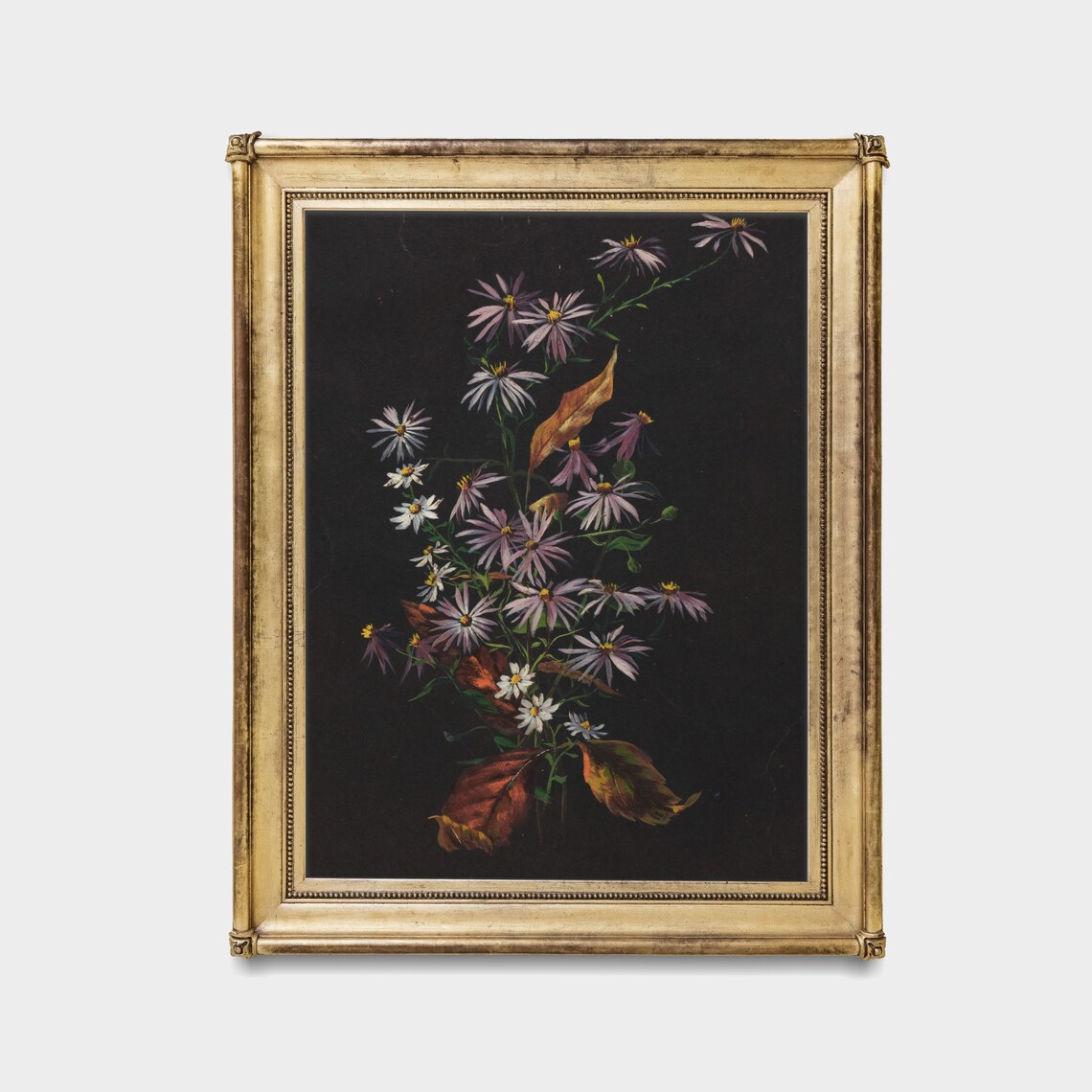 Moody Botanical Asters Wildflowers Dark Floral Vintage Painting Poster - Image 2