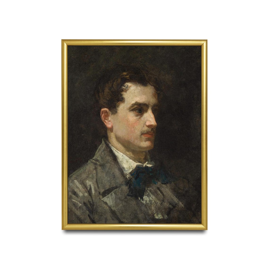 Gentleman in Profile Blue Bow Tie Dark Victorian Portrait Poster - Image 2