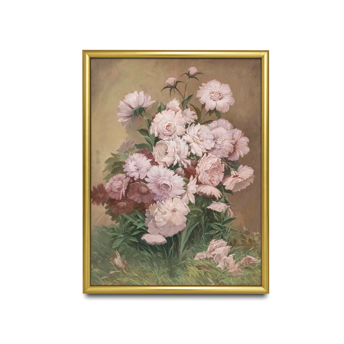 Blush Pink Peonies Blooming Antique Floral Oil Painting Poster - Image 5