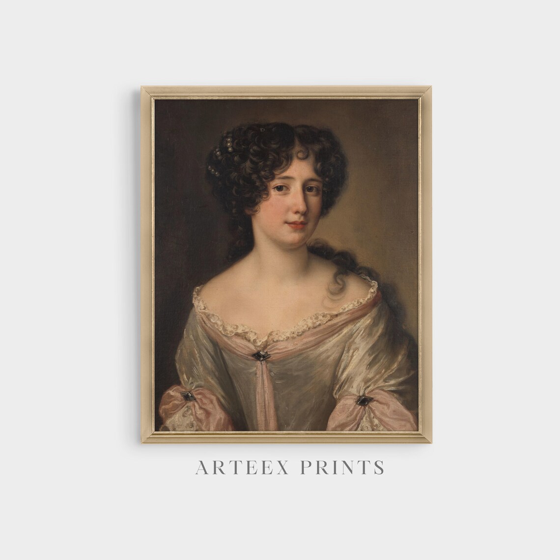 Dark Haired Woman in a Pink Gown 18th Century Portrait Poster - Image 3