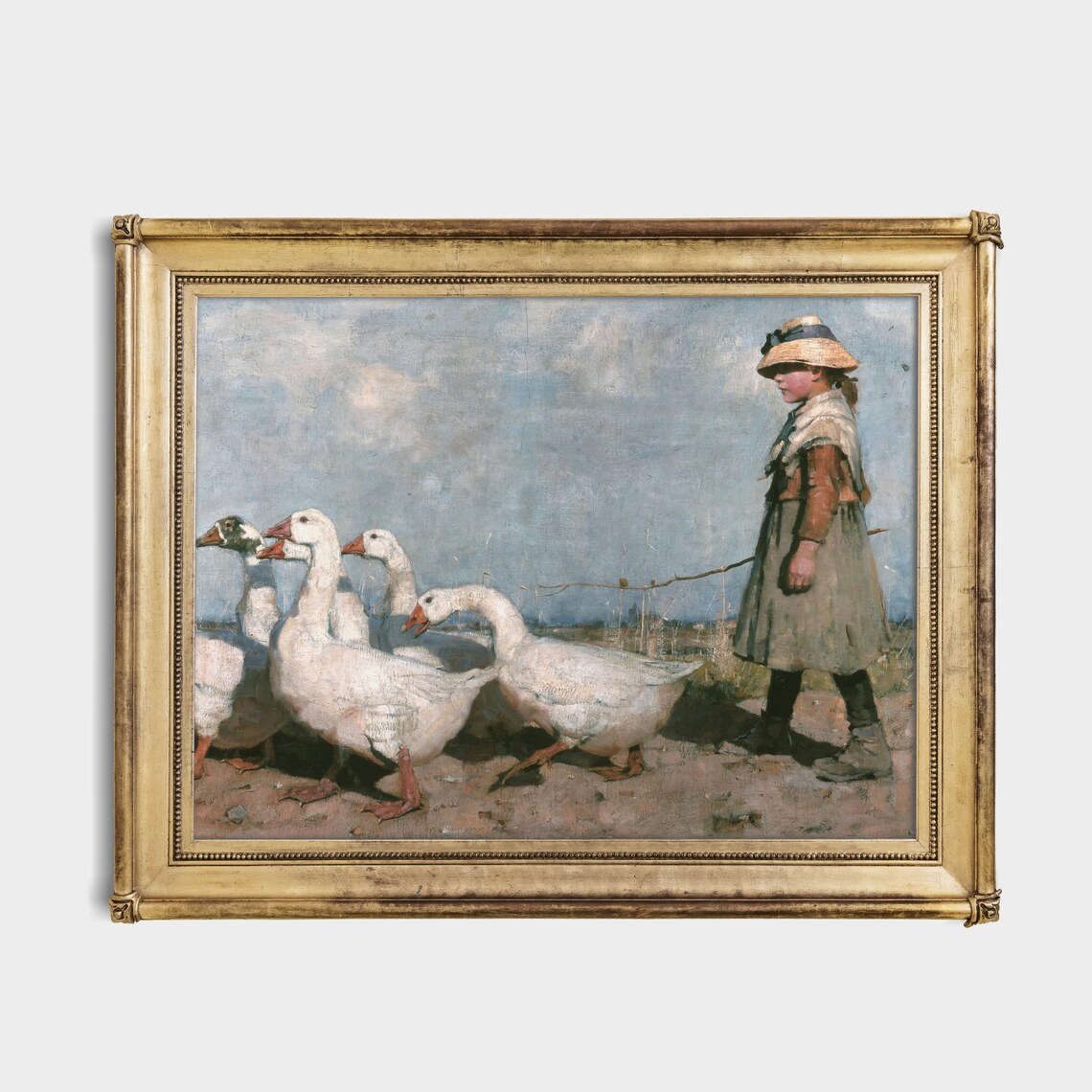 Girl With Ducks Vintage Farmhouse Poster Print - Image 2