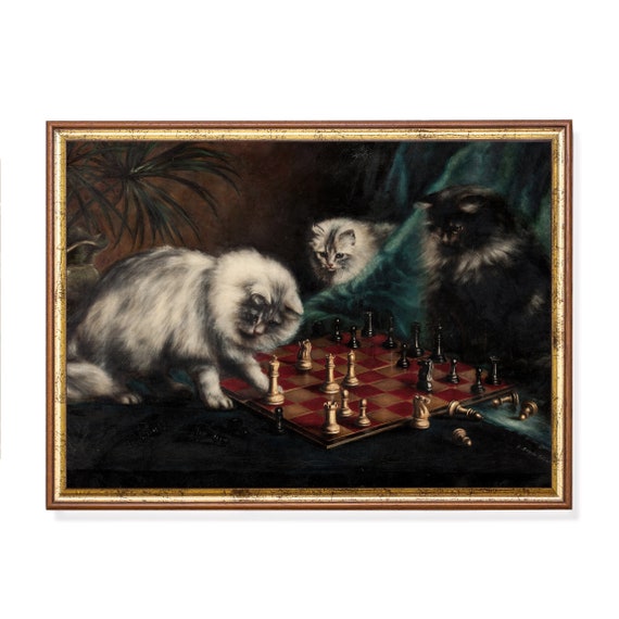 Printed And Shipped Vintage Cat Painting Antique Animal Print Moody Rustic Art Farmhouse Decor Fine Art Mailed Prints