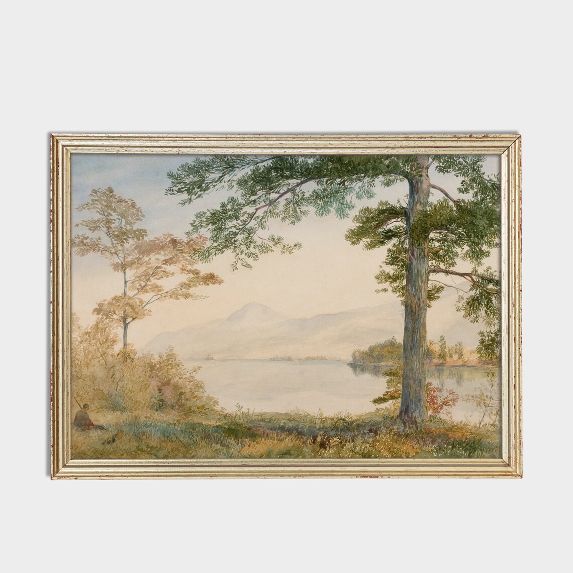 Misty Mountain Lake Watercolor with Tall Pines Scenic Poster - Image 4