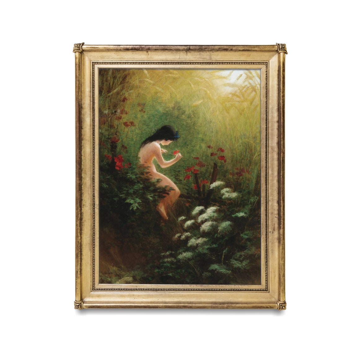 Classical Nymph Picking Flowers in a Sunlit Summer Meadow Print - Image 2