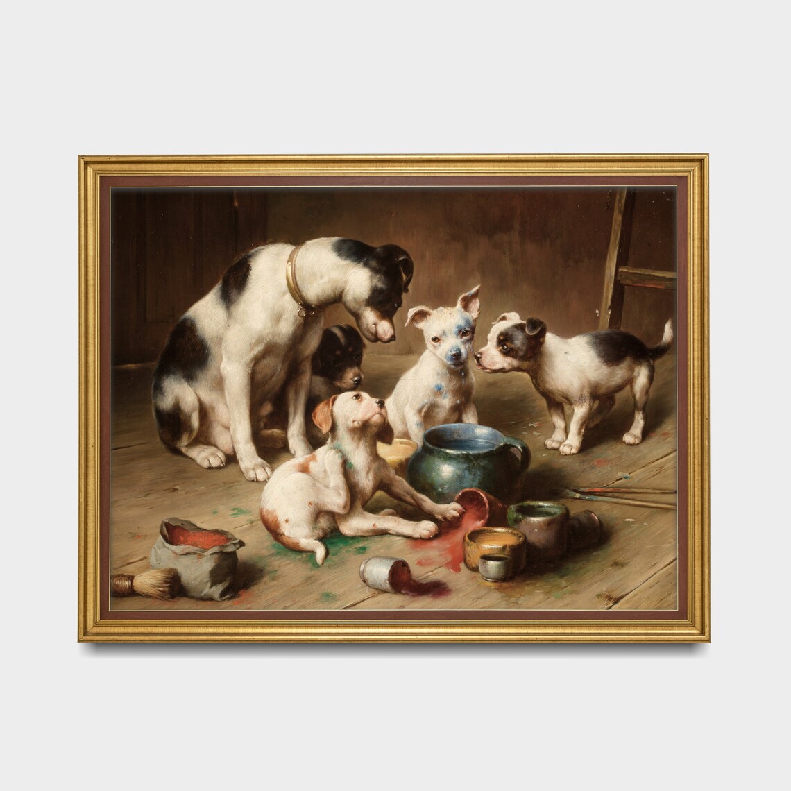 Funny Puppies Spilling Paint Pots Mischievous Dog Painting Poster - Image 5