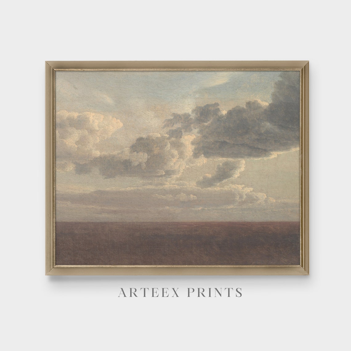 Vintage Seascape Painting Antique Ocean Beach Print Cloud Study Rustic Moody Coastal Decor Wall Art - Image 5