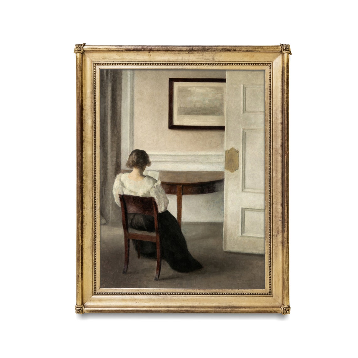 Woman Reading in a Quiet White Interior Vintage Scene Poster - Image 2