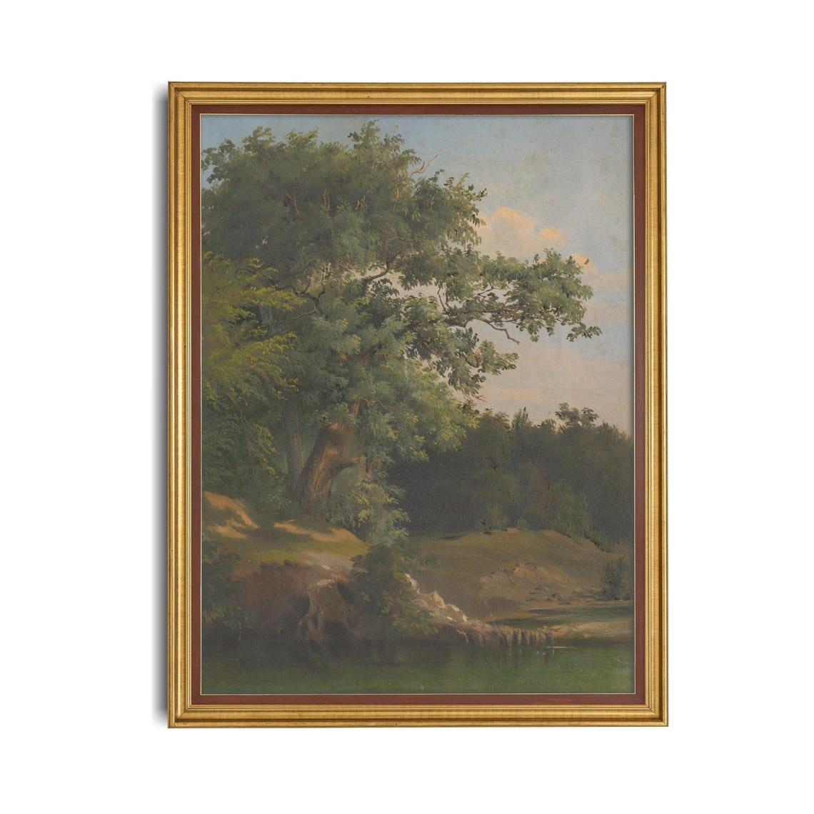 Majestic Old Oak Tree by a Quiet River Vintage Riverside Scene Poster - Image 4